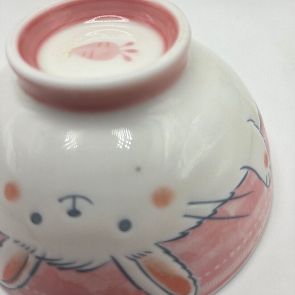Pink Bunny Rabbit Japanese Ceramic Rice  Bowls - Picture 5 of 7